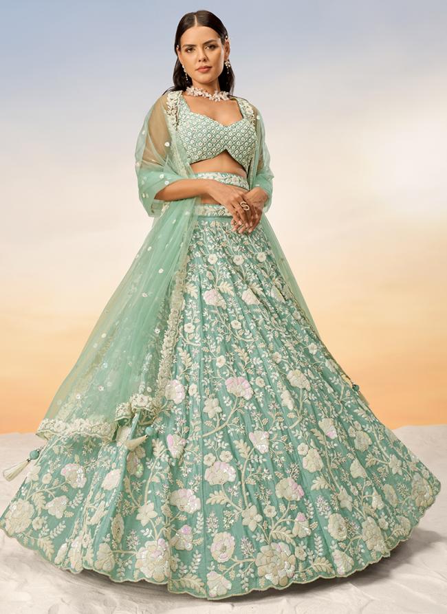 Net Sea Green Party Wear Stone Work Lehenga Choli